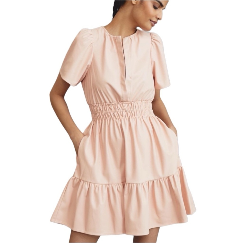 NWOT Anthropologie Women’s The Somerset Pink Faux Leather Mini Dress - size XXS
